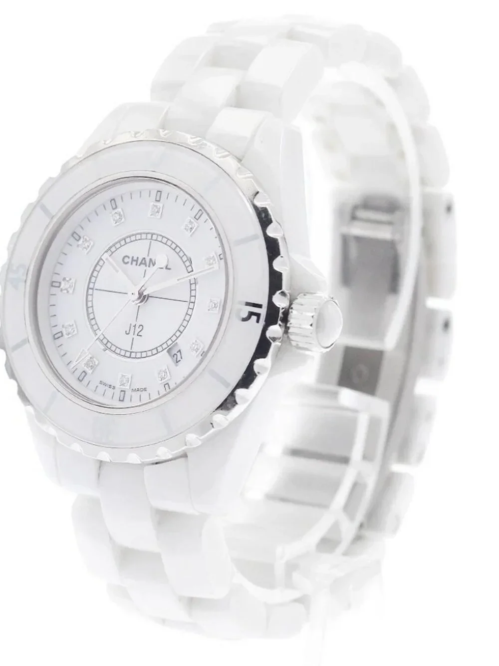 CHANEL J12 H1628 White ceramic 12P diamond white Dial Quartz Ladies Watch_956587
